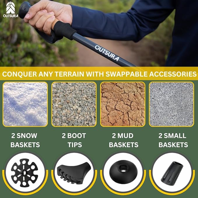 Hiking Poles Accessories Set – 4 Pairs of Premium Tips, Baskets & Grips for Enhanced Stability and Comfort | Compatible with Most Hiking Poles