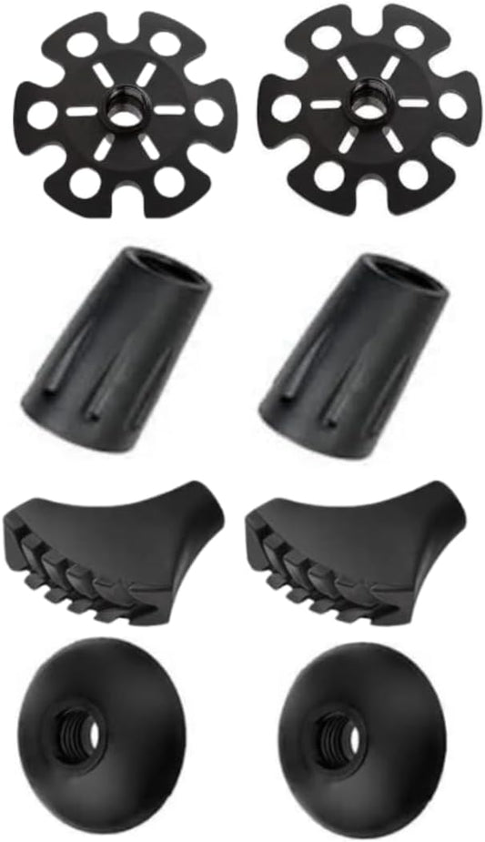 Hiking Poles Accessories Set – 4 Pairs of Premium Tips, Baskets & Grips for Enhanced Stability and Comfort | Compatible with Most Hiking Poles